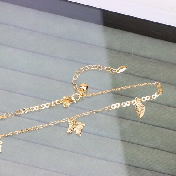 "Rose Gold Anklet with Butterfly & Leaf Charms, XPAL1169 - Picture 12 of 12